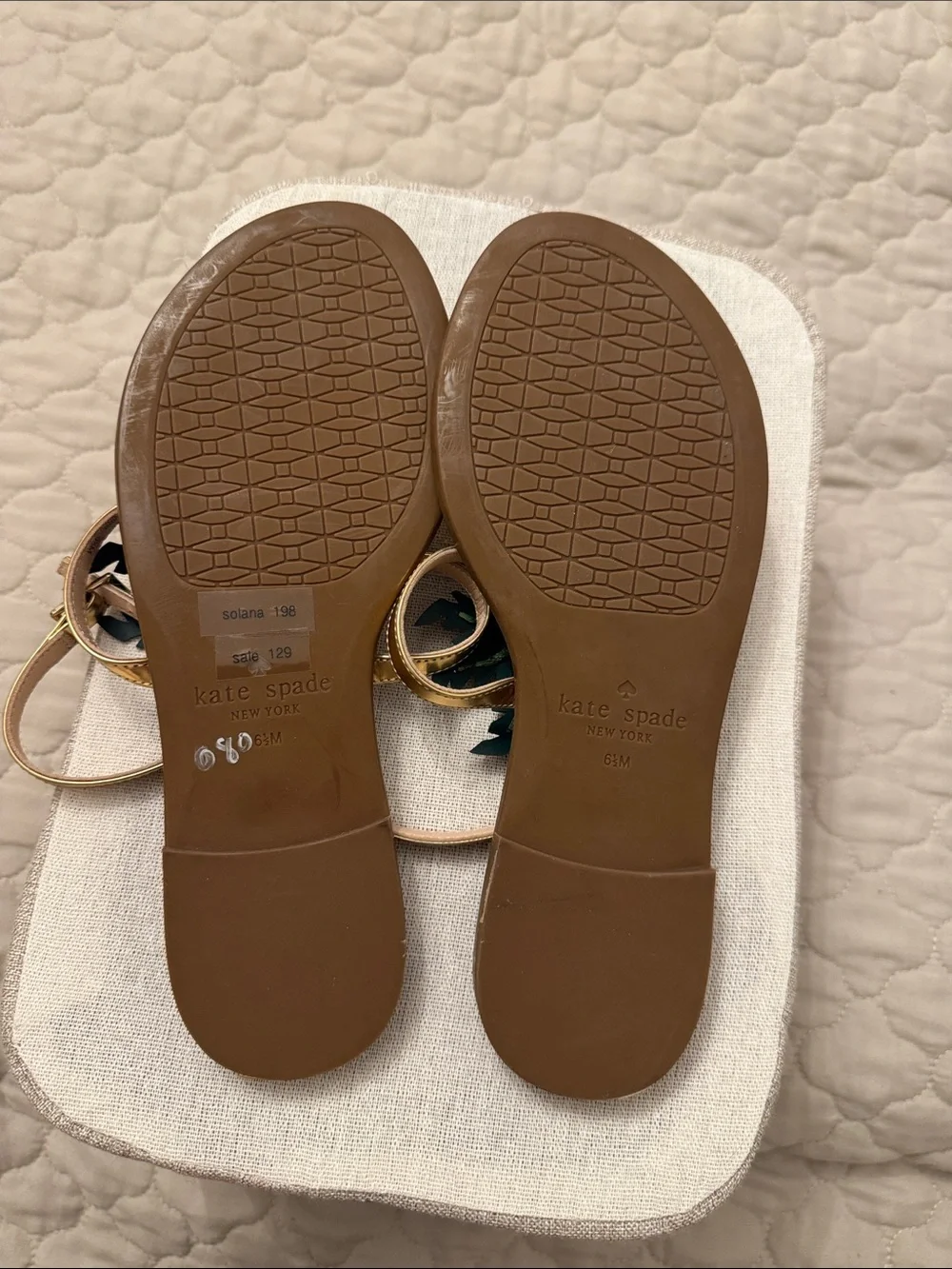 kate spade New York Tan Leather Floral Thong Sandals